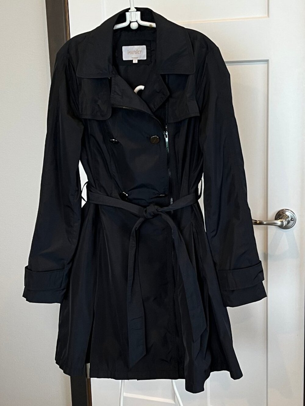 Laundry by Shelli Segal Black Fit and Flare Rain Trench Style Rain Jacket M